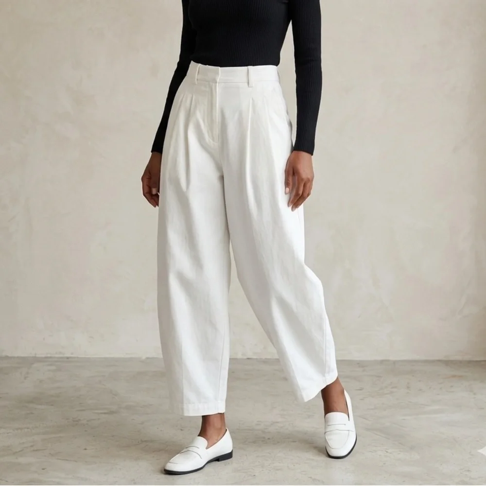 ASOS DESIGN tailored barrel leg white pants high rise belt loops pockets Sz‎ 12
